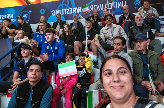 Members of the Nejat Society Albania cheering for Iranian team in U23 world Championship