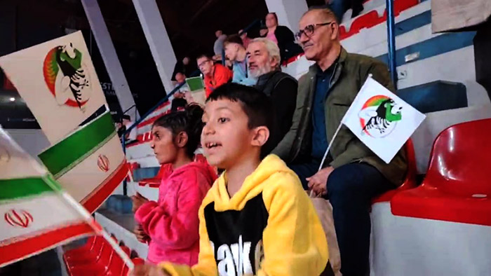 Members of the Nejat Society Albania cheering for Iranian team in U23 world Championship