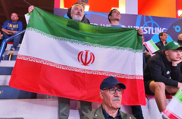 Members of the Nejat Society Albania cheering for Iranian team in U23 world Championship