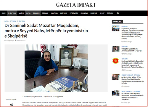 Dr. Mozaffar Moghadam's letter to Edi Rama in the Albanian media